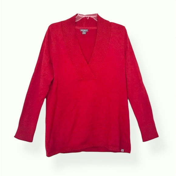 Eddie Bauer Cotton Blend V-Neck Sweater (Red) - Picture 1 of 7